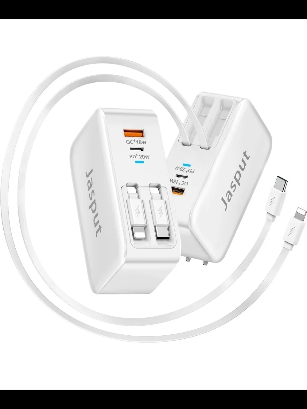 Jasput 4-in-1 Multi Port 40W Retractable Phone Wall Charger with Foldable Plug